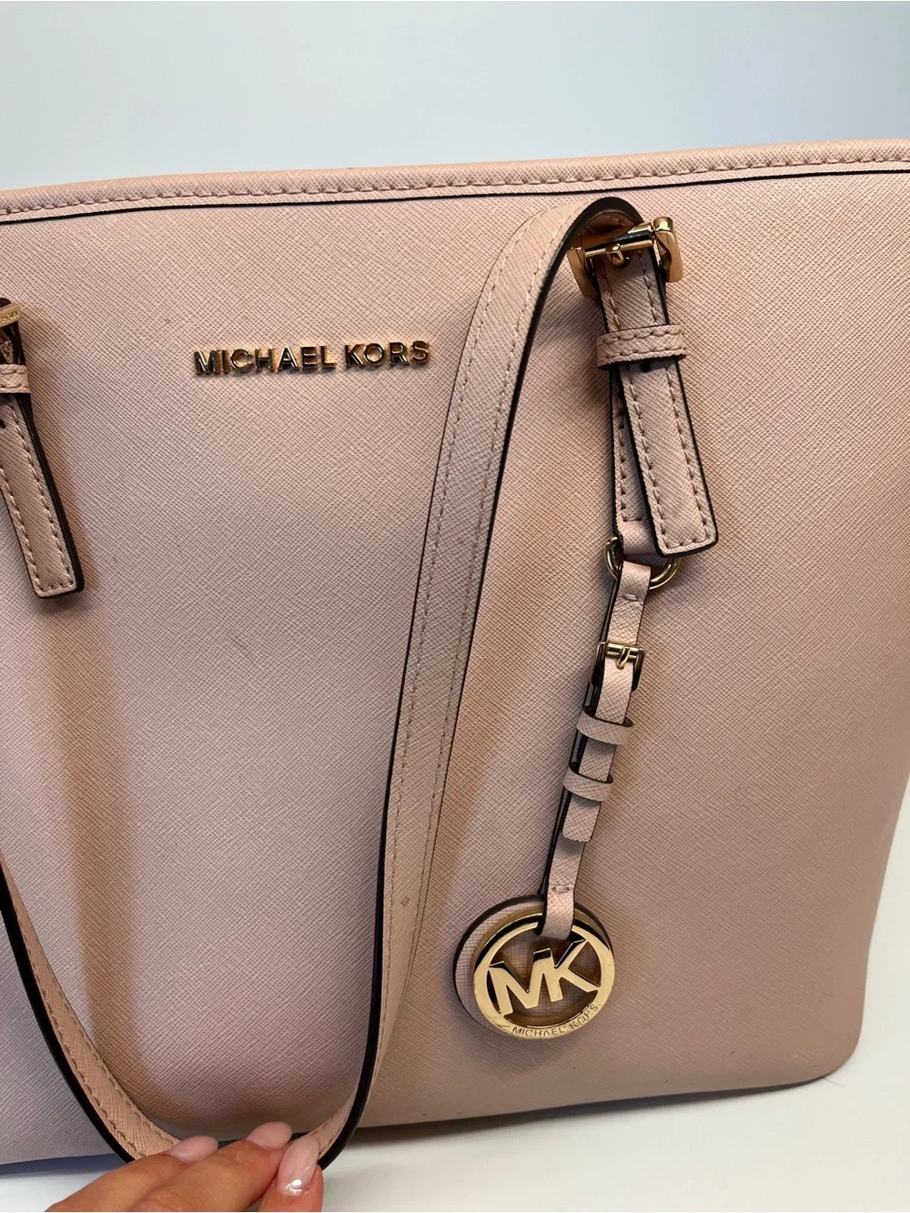 Michael Kors Pink Leather Tote with Gold MK Charm